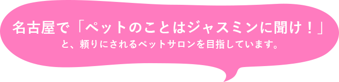 名古屋で「ペットのことはジャスミンに聞け！」 と、頼りにされるペットサロンを目指しています。